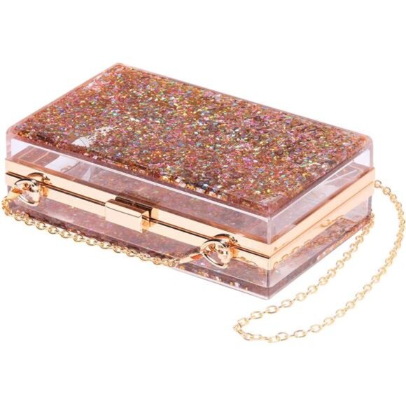 Transparent Sequin Clutch Purse Clear Box Crossbody Evening Bag Wedding Party - Picture 4 of 7